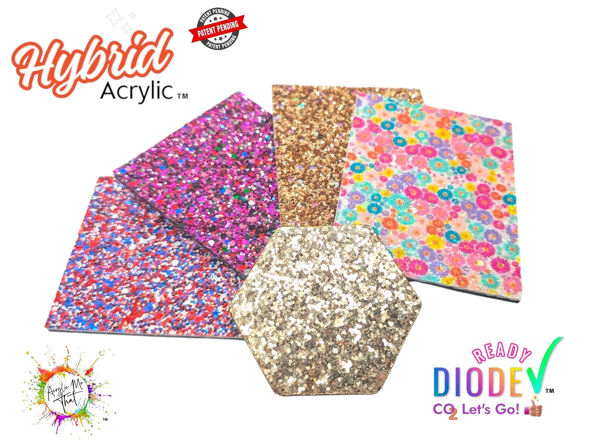 Chunky Glitter Diode Laser Acrylic Sheets. Hybrid Acrylic Sheets best for CO2 Laser by AcrylicMeThat.