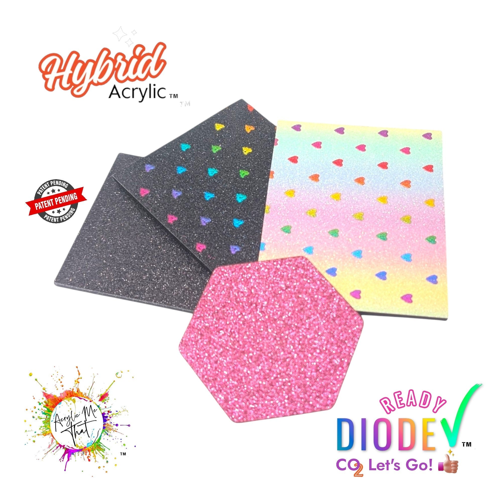 Can a diode laser cut glitter acrylic sheets. Diode laser can cut Hybrid Acrylic Glitter laser sheet material only sold by AcrylicMeThat.