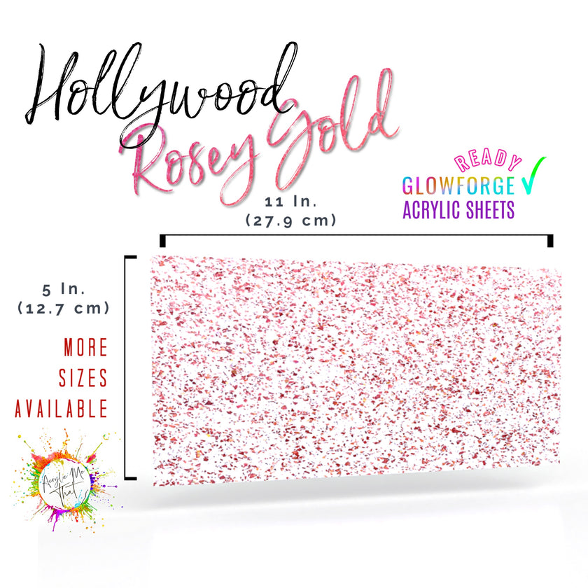 Plexi glass sheet with rose gold glitter, ideal for laser cutting and crafting.