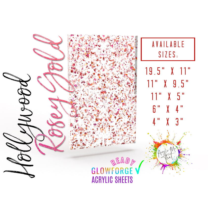 Iridescent pink rose gold 1/8 inch plastic sheet with glitter, perfect for laser cutting and crafting.