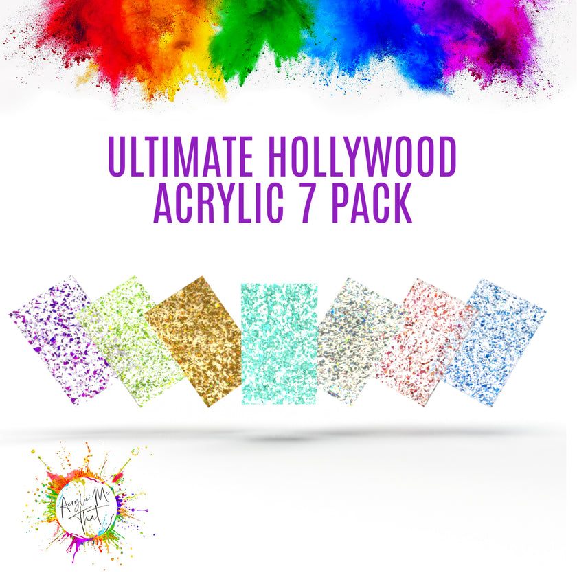 Glitter acrylic sheet bundle for laser cutting, featuring holographic colored plexiglass ideal for crafting and engraving projects.