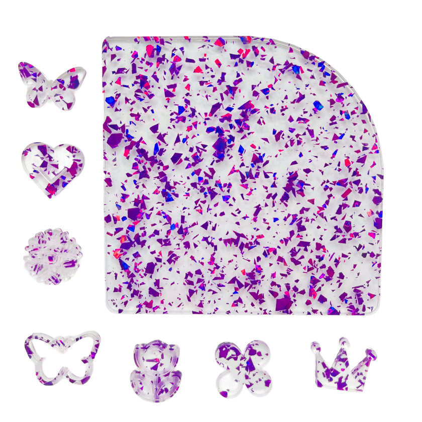 Decorative Glitter Plexiglass Plastic Board - iridescent pink purple magenta glitter for creative uses.