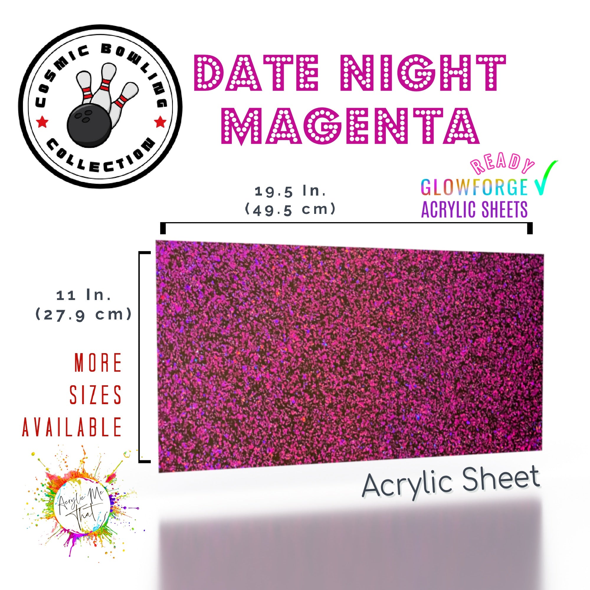 Pink glitter acrylic sheet for laser cutting, perfect for custom creations.