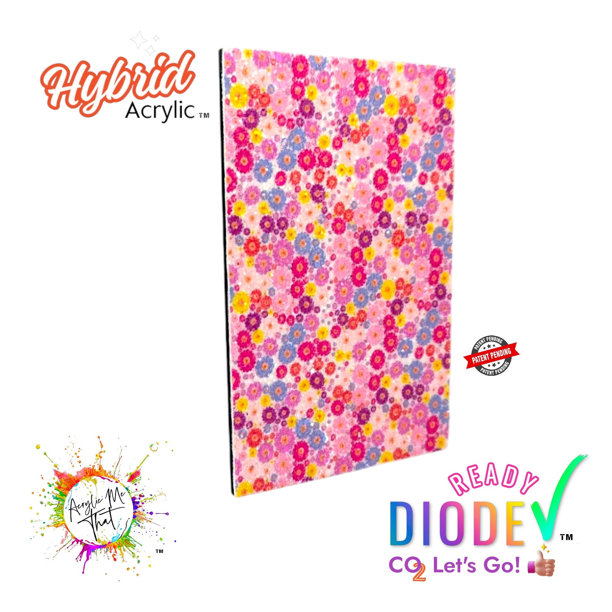 Flower Pattern Textured Iridescent Glitter Hybrid Acrylic | CO2 and Diode Laser Acrylic Sheets