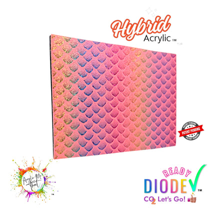 Iridescent Mermaid Pattern Coral Pink Hybrid Acrylic | CO2 and Diode Laser Acrylic Sheets