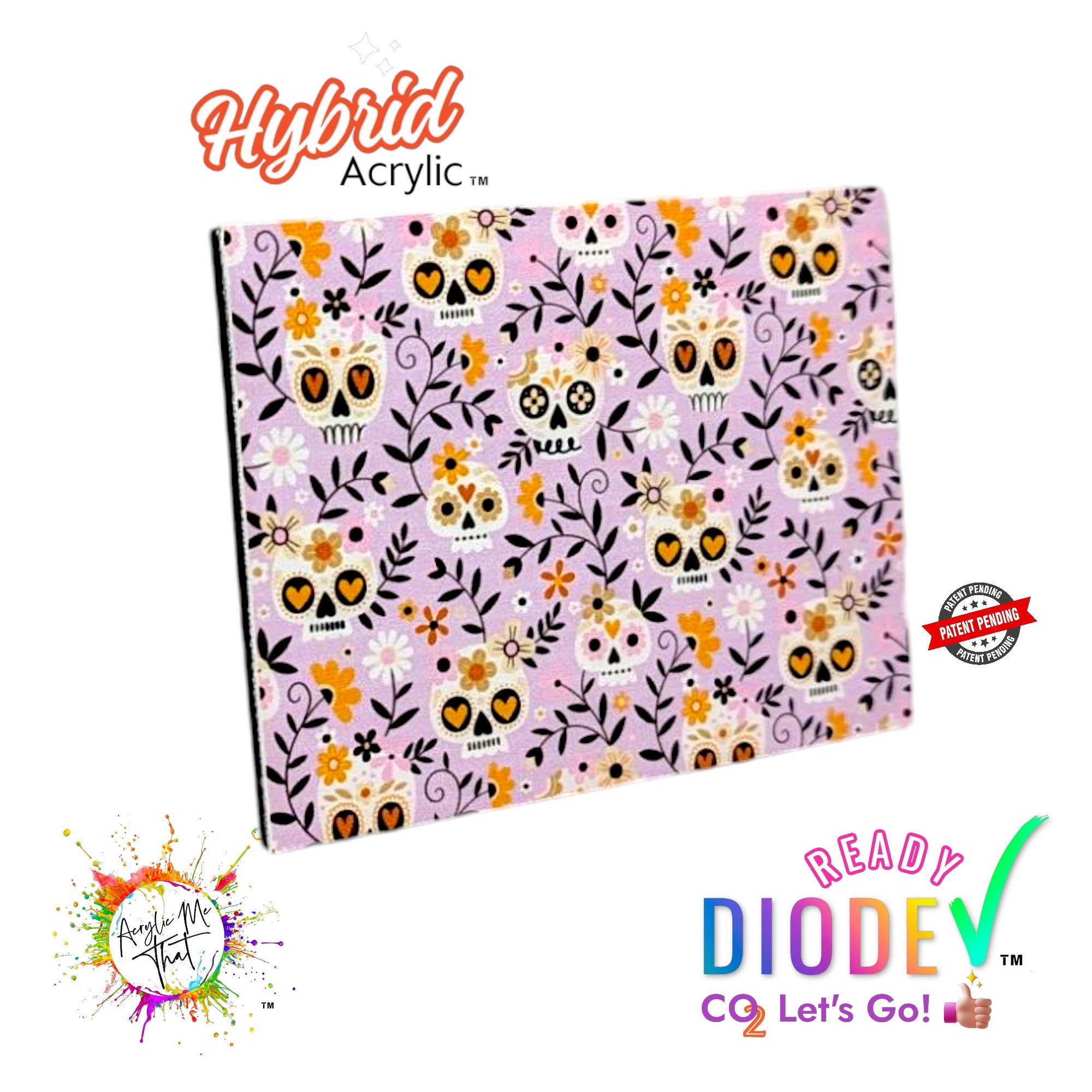 Purple Floral Skull Pattern Hybrid Acrylic | CO2 and Diode Laser Acrylic Sheets