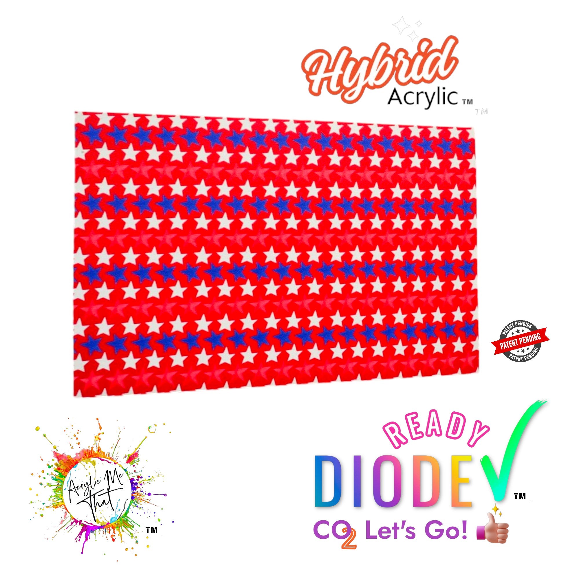 Red, White and Blue Star Pattern Hybrid Acrylic | CO2 and Diode Laser Acrylic Sheets