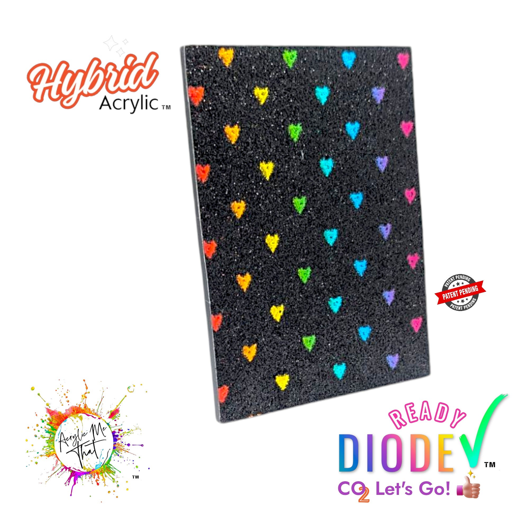 Rainbow Iridescent Heart Black Micro Glitter Texture Hybrid Acrylic | CO2 and Diode Laser Acrylic Sheets