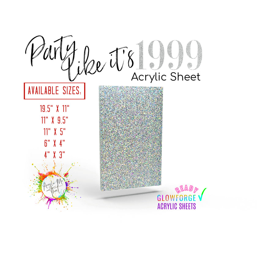 Shining sheet of silver glitter plexiglass, perfect for custom designs.