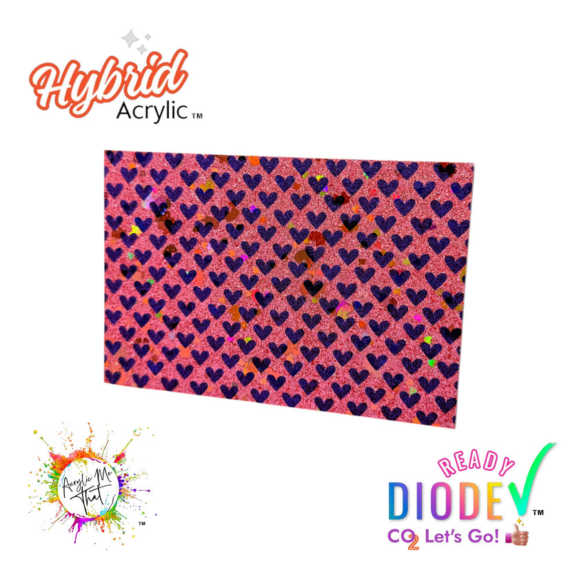 Smooth Pink and Purple Hearts Micro Glitter Iridescent Hybrid Acrylic Sheet | Diode Acrylic Sheet
