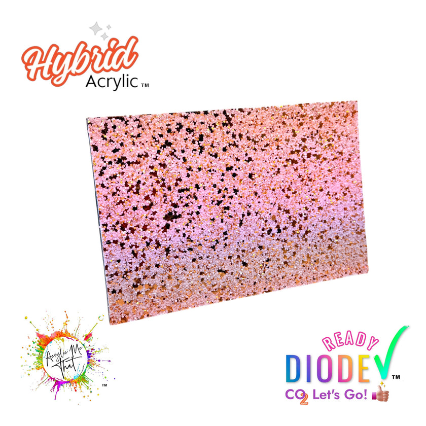 Pink, Rose Gold, Gold Gradient Ombre Chunky Glitter Texture Hybrid Acrylic | CO2 and Diode Laser Acrylic Sheets