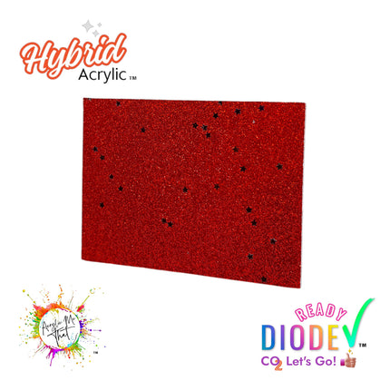 Smooth Red Micro Glitter and Black Iridescent Stars Hybrid Acrylic Sheet | Diode Acrylic Sheet