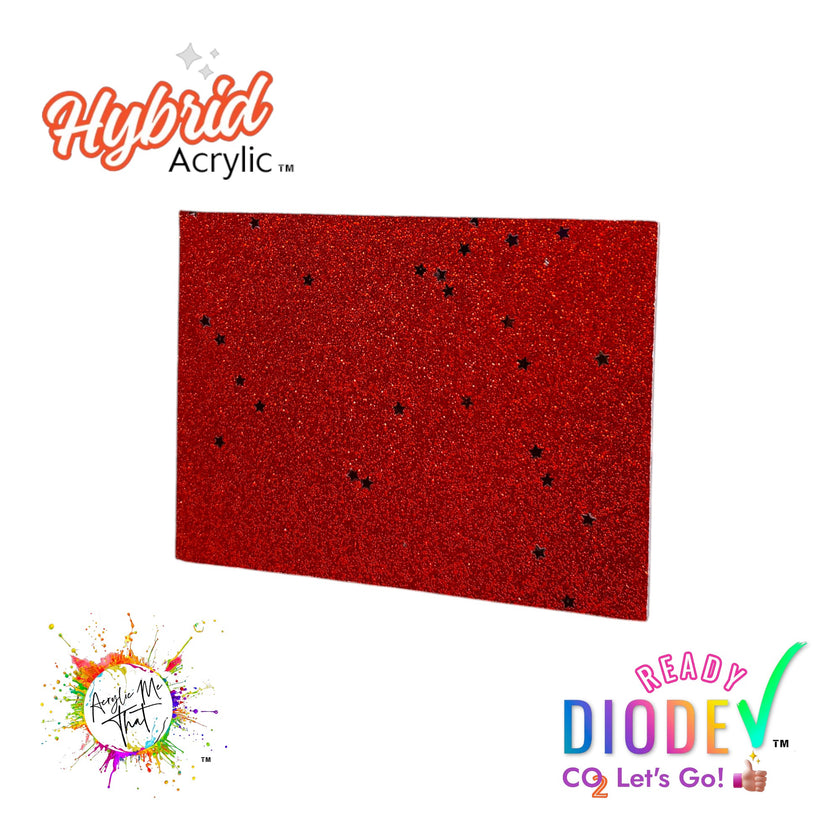 Smooth Red Micro Glitter and Black Iridescent Stars Hybrid Acrylic Sheet | Diode Acrylic Sheet