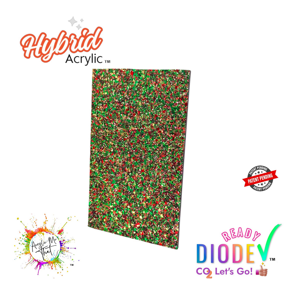 Red, Green, and Gold Chunky Glitter Texture Hybrid Acrylic | CO2 and Diode Laser Acrylic Sheets