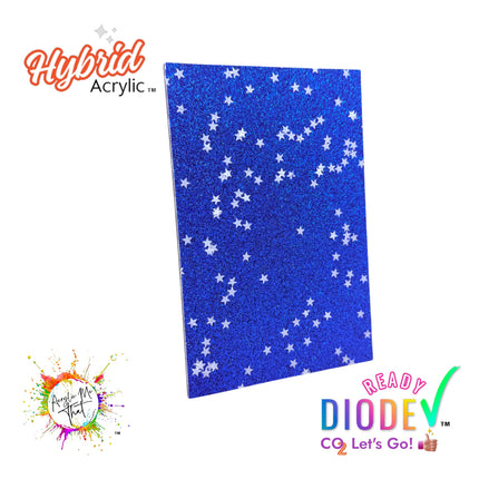 Smooth Blue Micro Glitter and White Iridescent Stars Hybrid Acrylic Sheet | Diode Acrylic Sheet