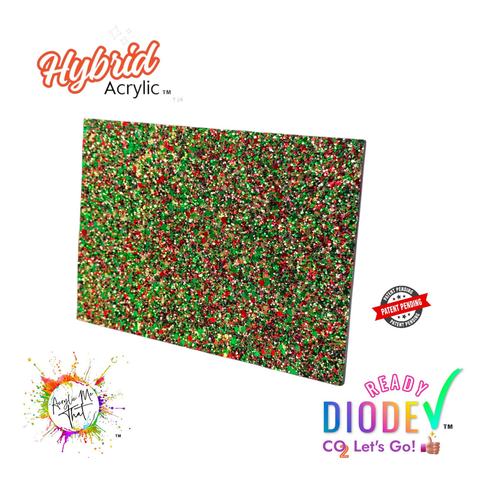 Red, Green, and Gold Chunky Glitter Texture Hybrid Acrylic | CO2 and Diode Laser Acrylic Sheets
