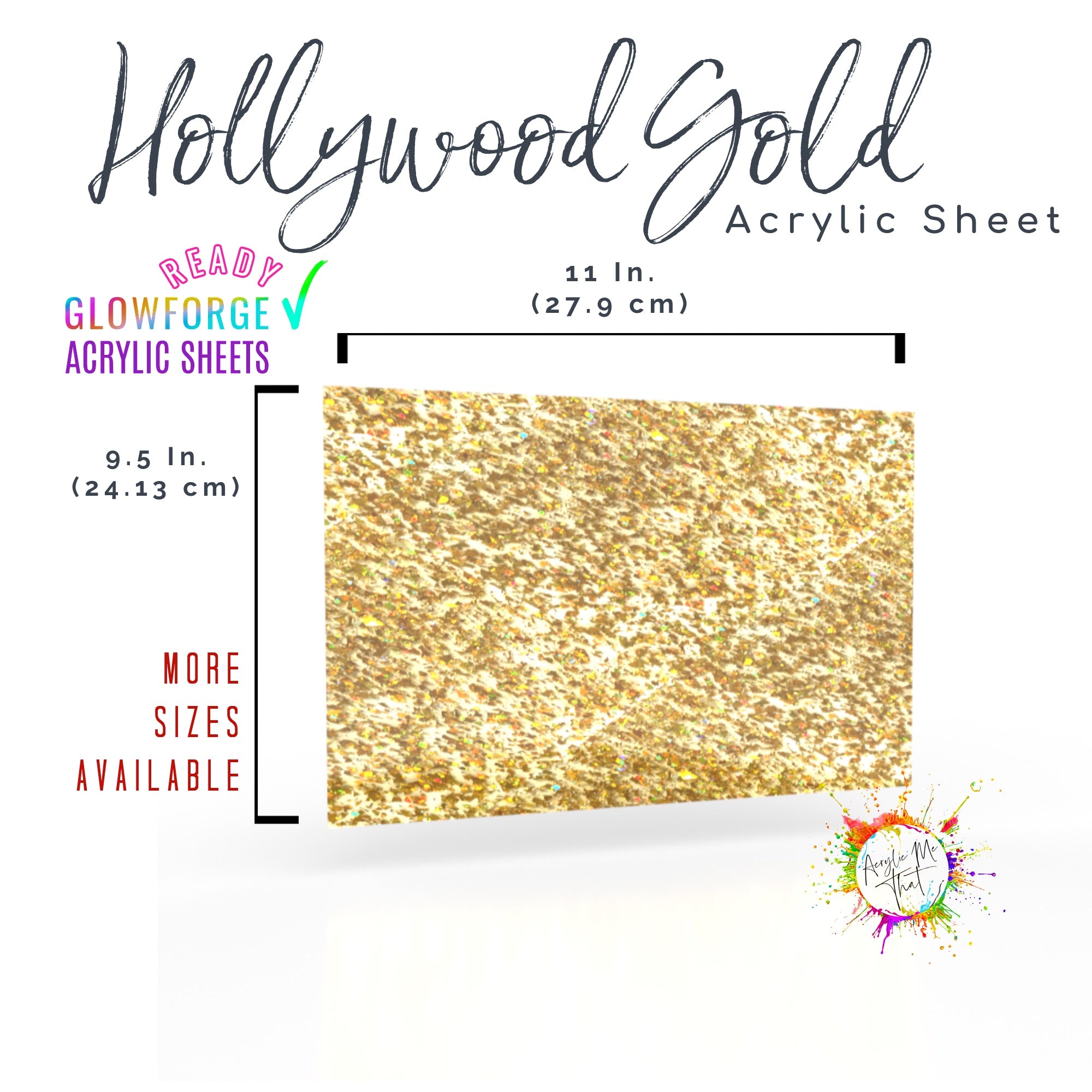 Laserable glitter acrylic sheet with vibrant gold sparkles.