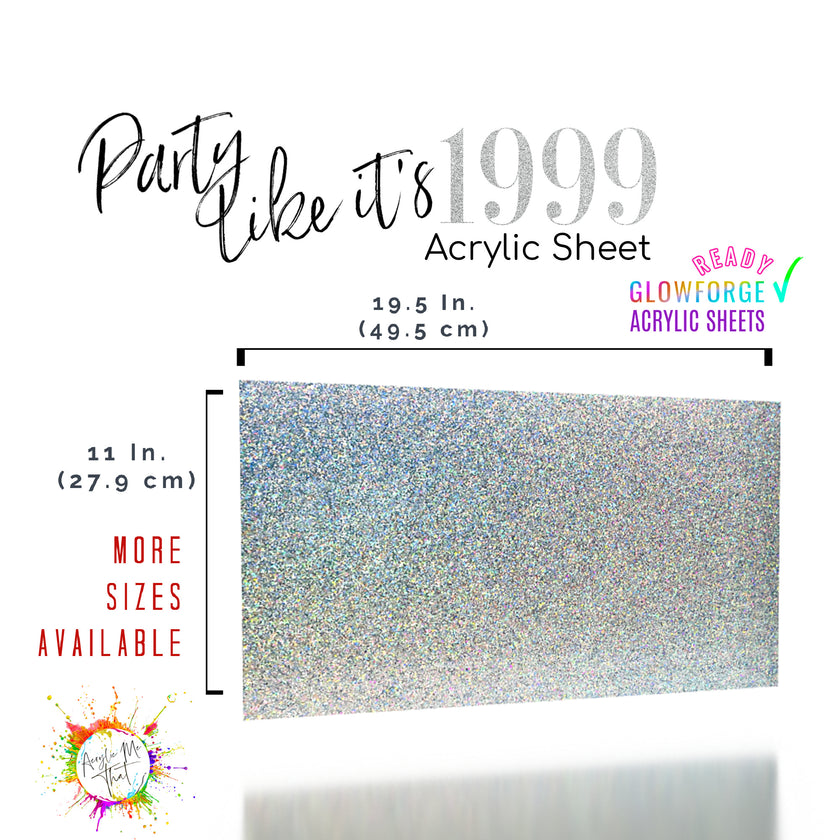 Hologram acrylic sheet with silver sparkle, ideal for creative laser cutting.