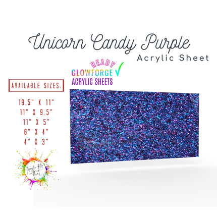 Shining sheet in Unicorn Candy Purple with glitter and blue acrylic accents, designed for laser cutting and custom crafts.