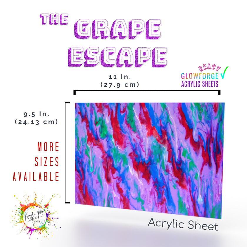 Plexiglass sheet with a marble swirl pattern in vibrant colors, ideal acrylic plastic for laser crafting.