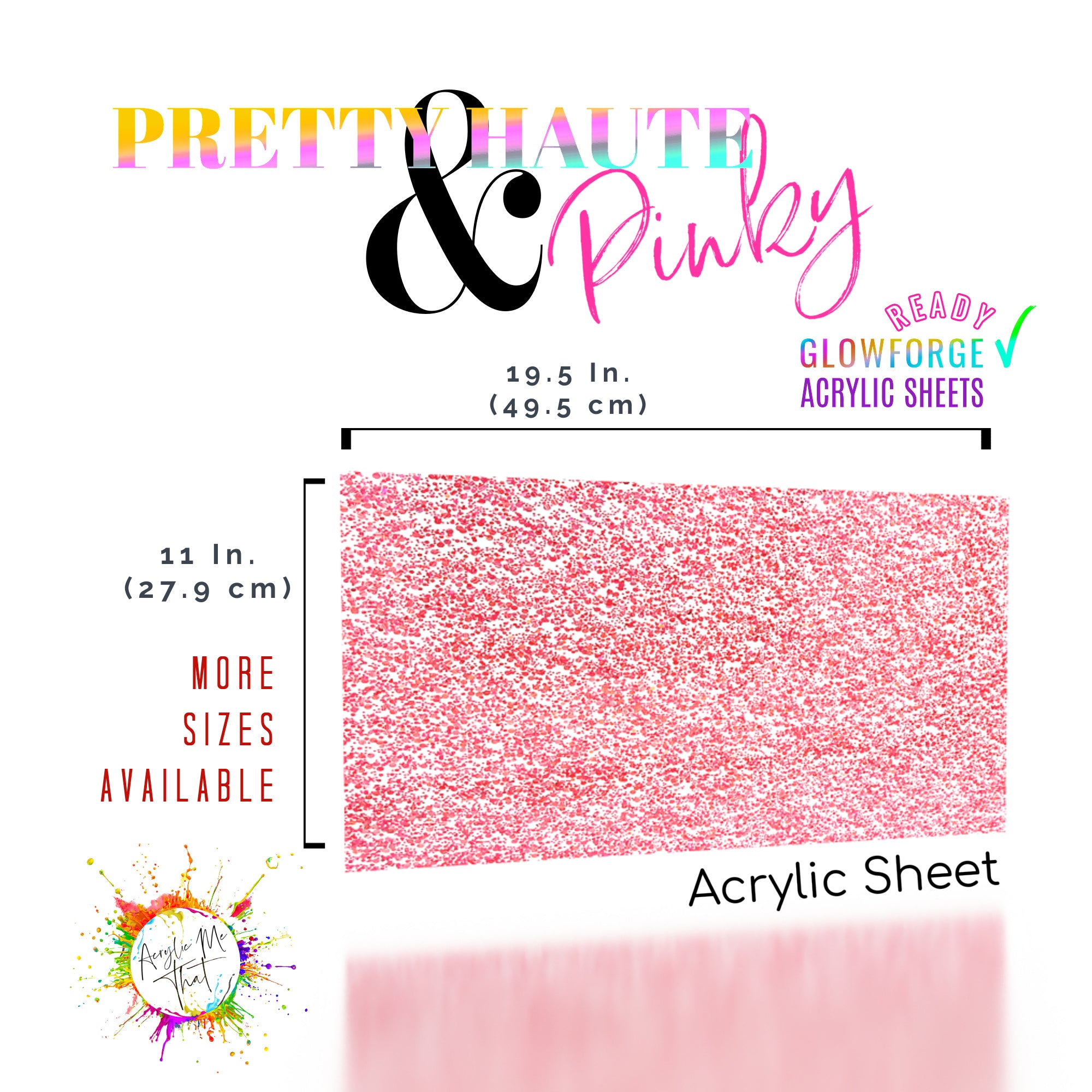 Hot pink acrylic sheet with iridescent holographic metallic finish, suitable laserable plastic for decorative purposes.