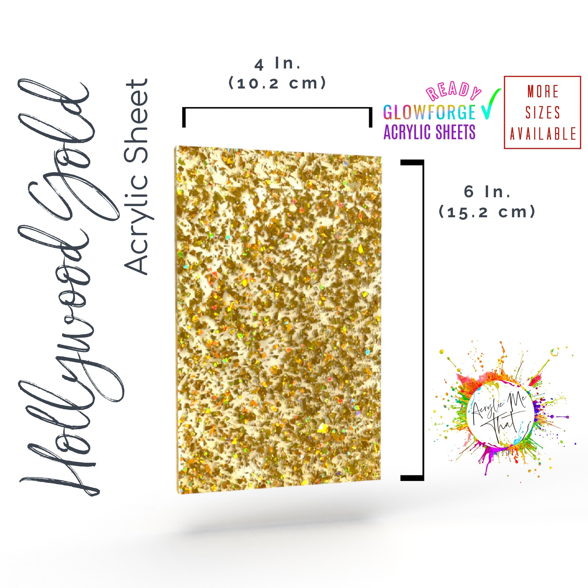 Gold sparkling acrylic sheet with glitter, ideal plexiglass plastic board for bold and creative projects.