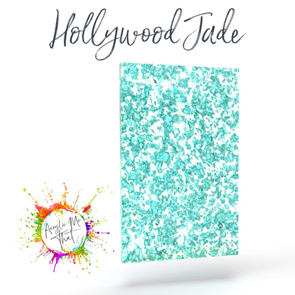 Chunky glitter acrylic sheet with teal green glitter, perfect for making vibrant jewelry and home decor, compatible with laser cutting.