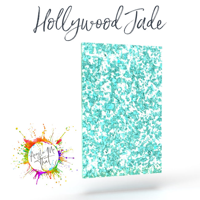 Chunky glitter acrylic sheet with teal green glitter, perfect for making vibrant jewelry and home decor, compatible with laser cutting.