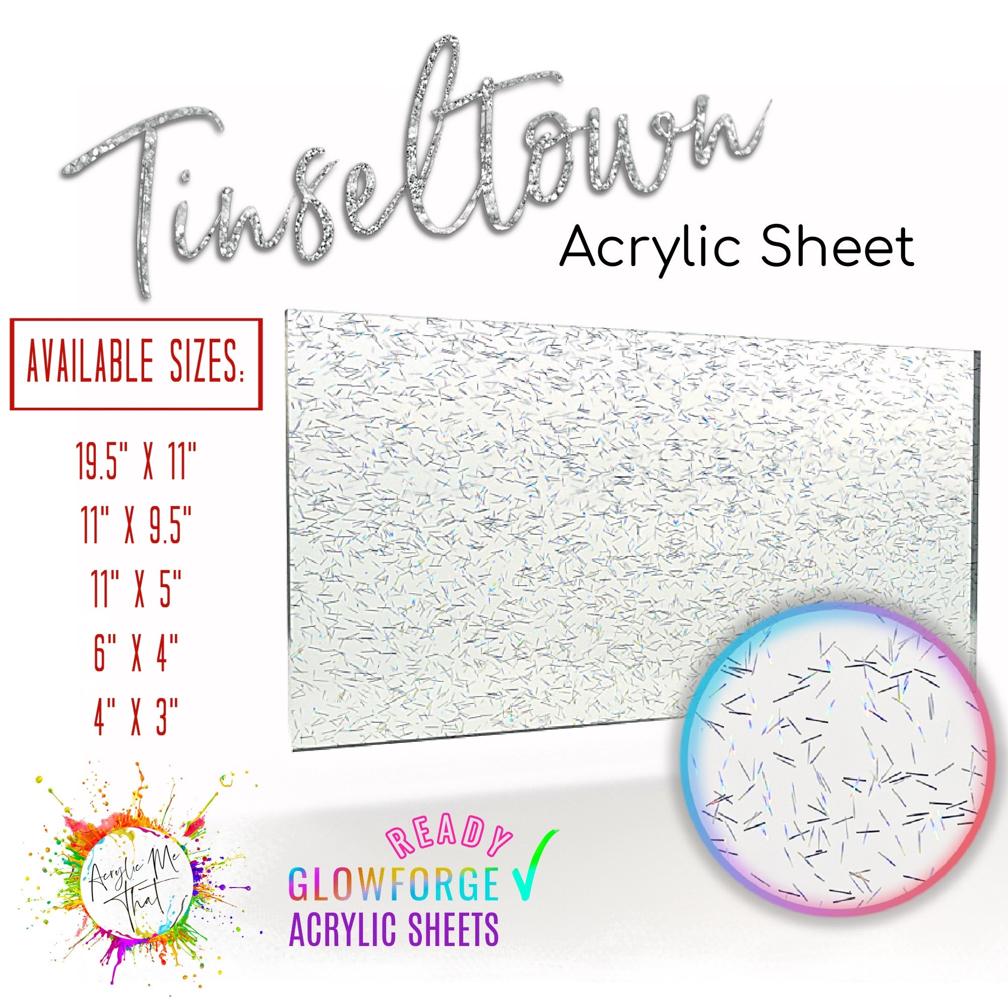 Laserable acrylic sheet with Tinseltown glitter - perfect for plexiglass cutting near me.