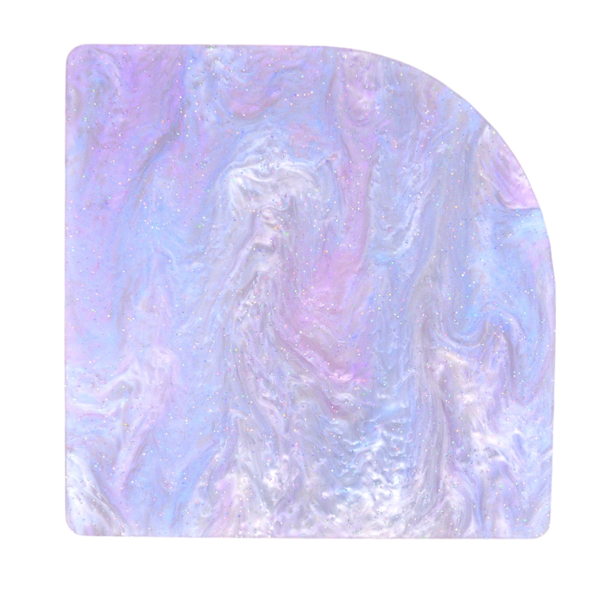 Iridescent white acrylic plexiglass with a marble swirl pattern, ideal for elegant projects.