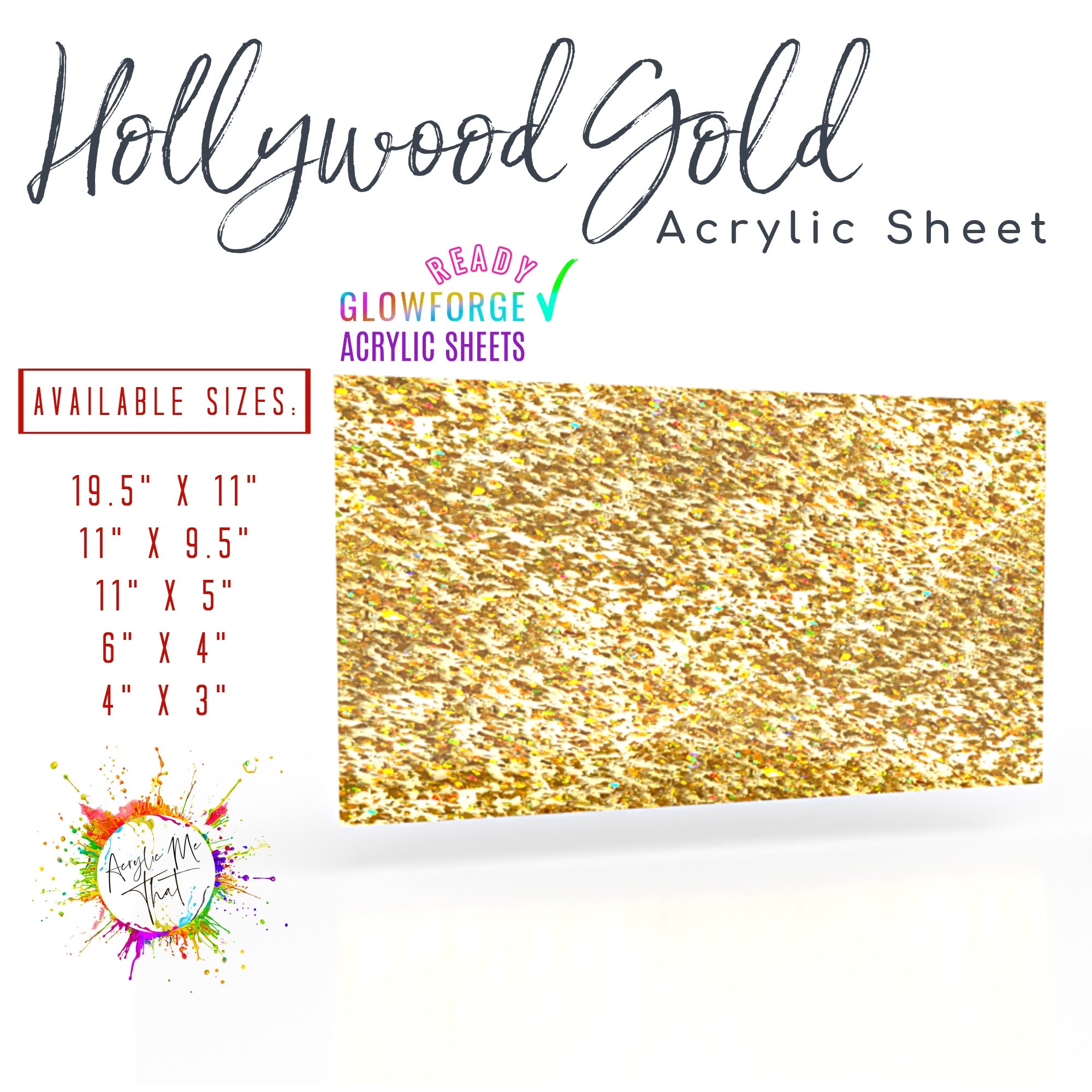 Gold glitter acrylic sheet for laser cutting, great for engraving and custom decor.