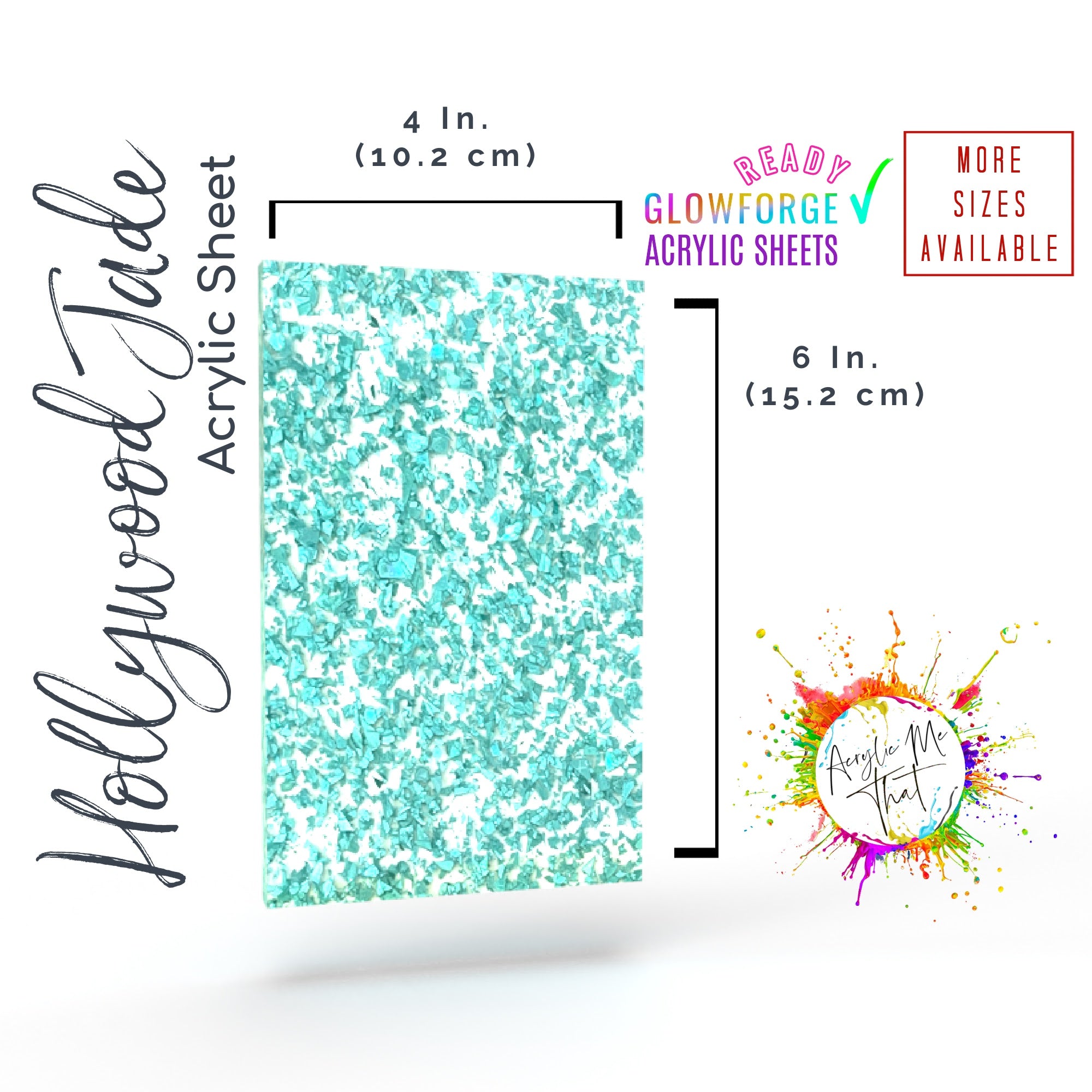 Sparkle acrylic sheet with iridescent green teal glitter for cutting and engraving projects.