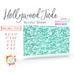 Glossy acrilic sheet with Hollywood Jade glitter pattern, ideal for DIY crafts and decorative projects using plexiglass.