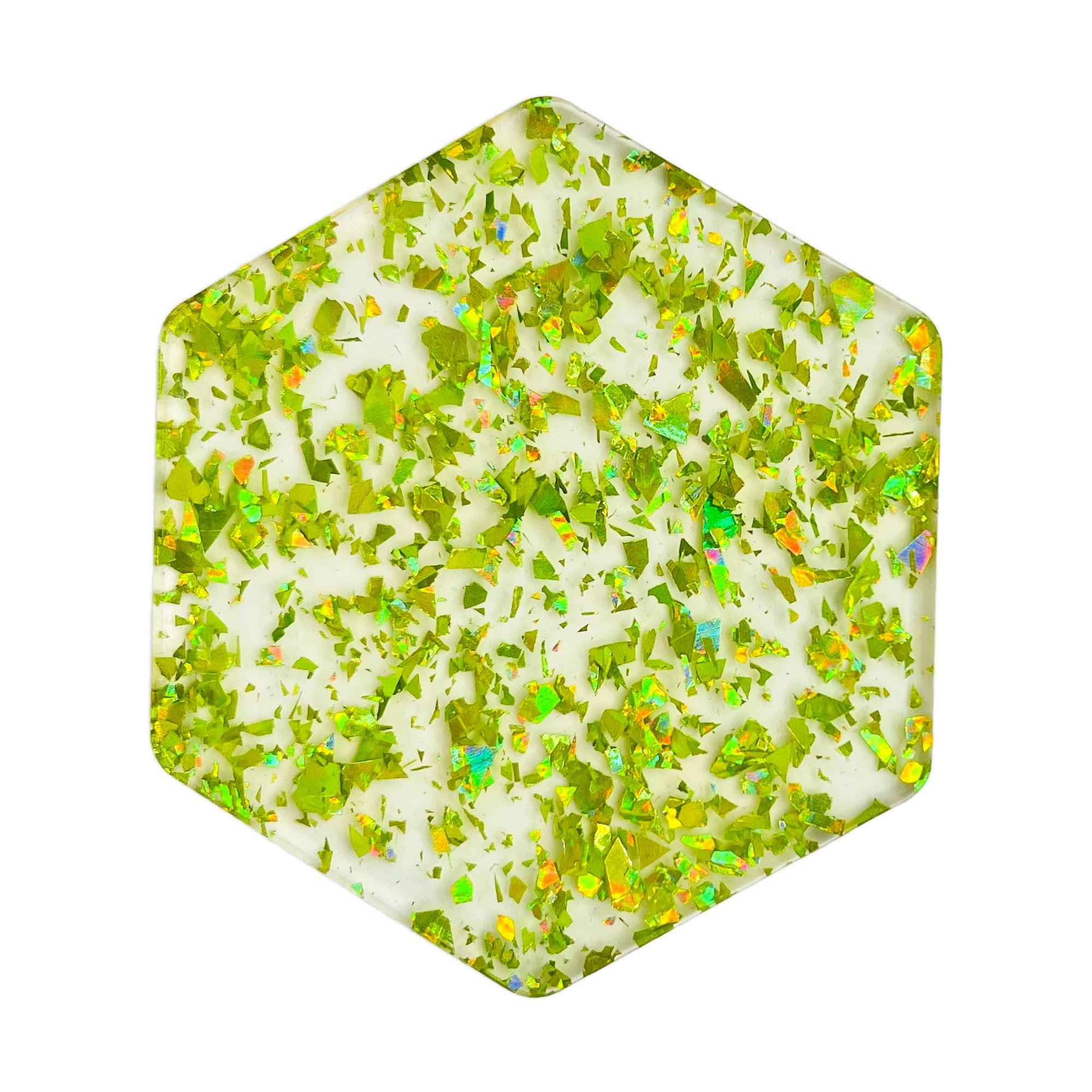 Hollywood Lime Margarita Glitter Acrylic Sheet for Laser Cutting - vibrant neon green glitter in sheets of clear plastic.