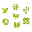 glitter laser cut acrylic shapes of clear sheet plastic with neon lime glitter confetti - ideal for laser cutting and crafting.