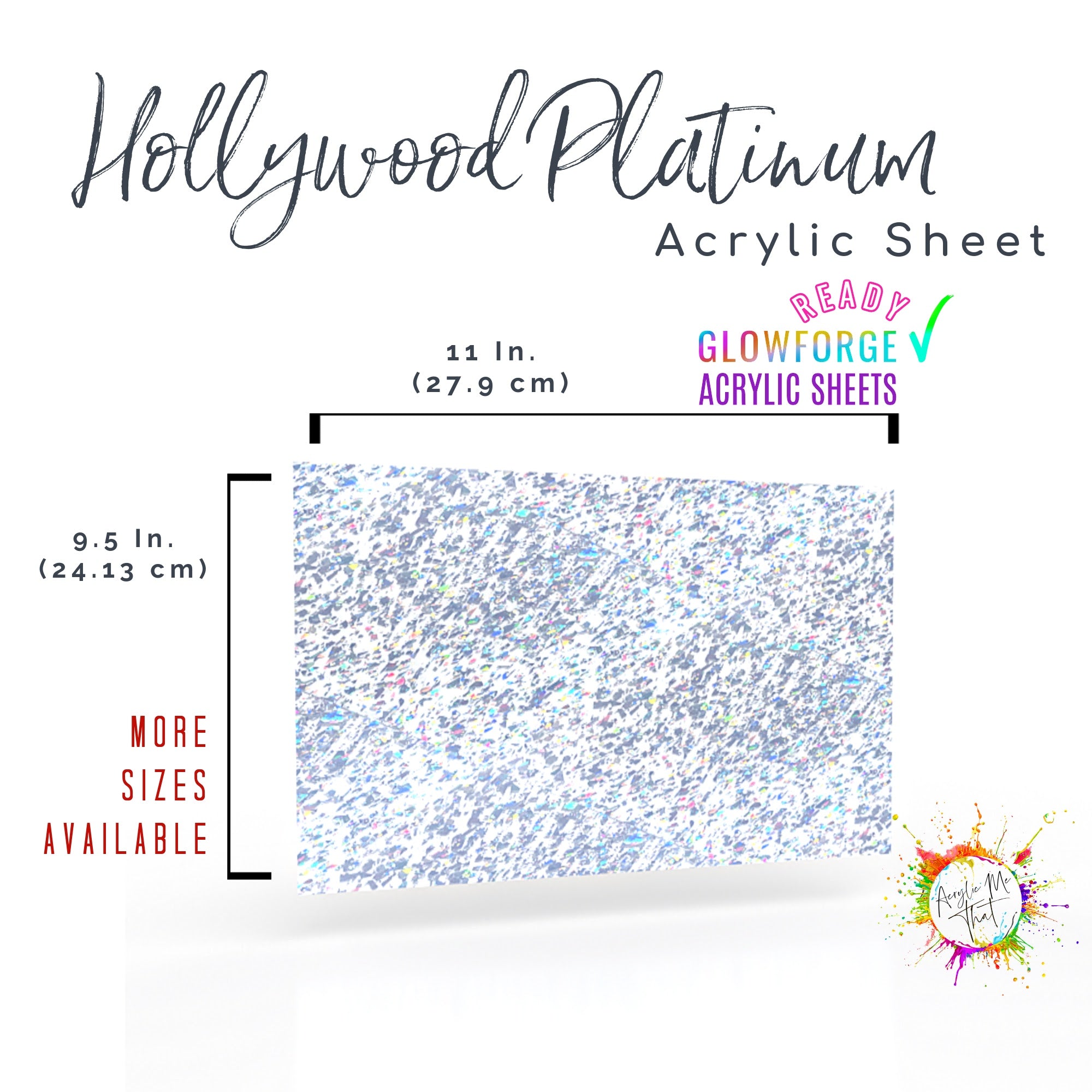 Decorative acrylic panels in Hollywood Platinum pattern, featuring glossy silver glitter for unique art projects.