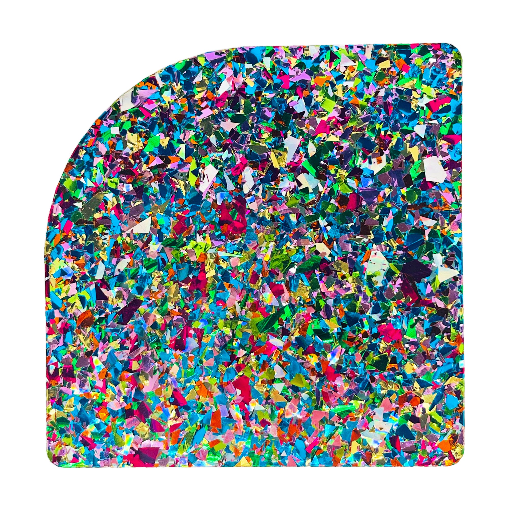 PMMA sheet with Spring Fling glitter and vibrant plexiglass, perfect for creating sparkling decor and artistic projects.