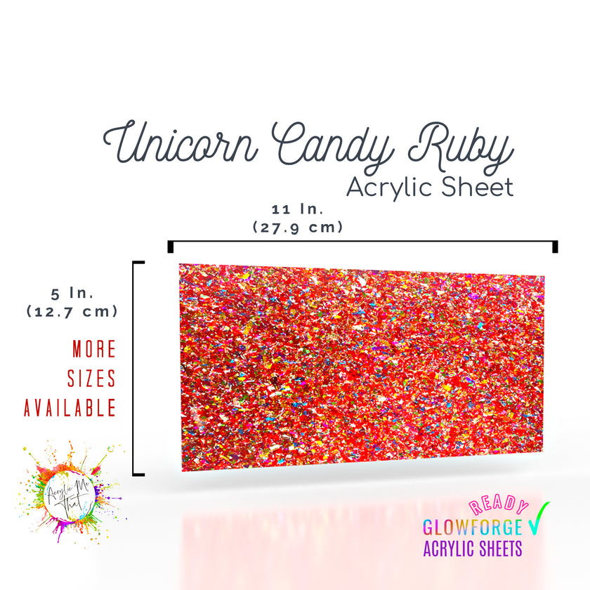 Bright iridescent red acrylic sheet with glitter for creative laser cutting designs.