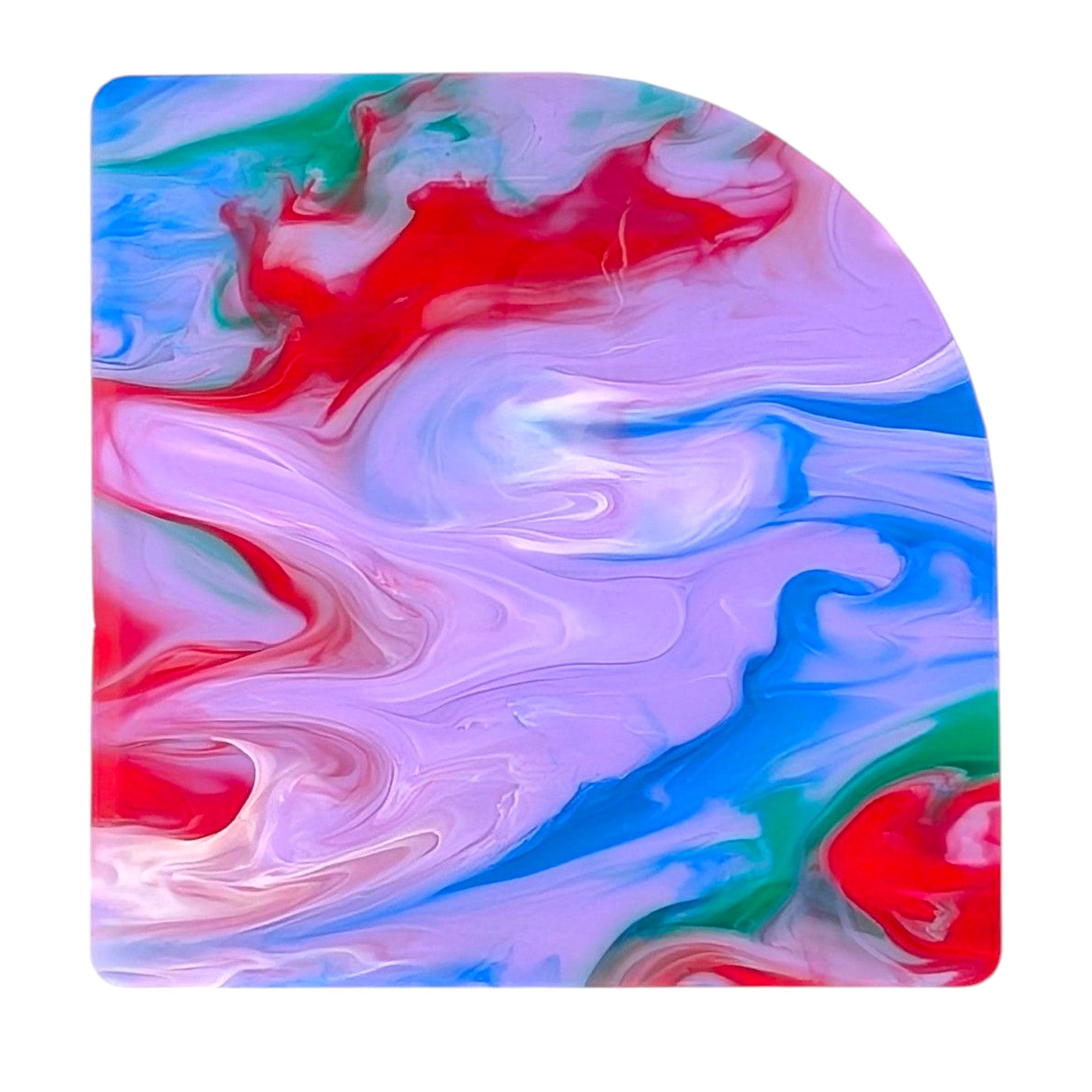 Smoked plexiglass sheets with colorful marble pattern, perfect for custom design projects.