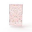 Custom acrylic glitter sheet in tinted pink plexiglass, perfect for vibrant, personalized designs.