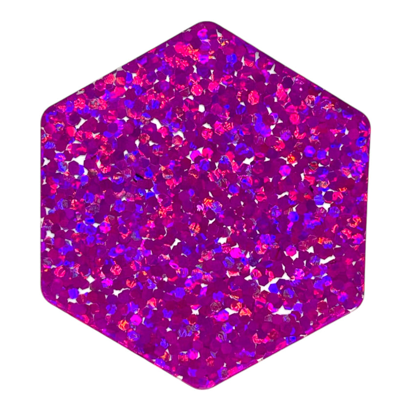 Plexiglass with vibrant fuchsia pink glitter, ideal for custom laser cutting projects.