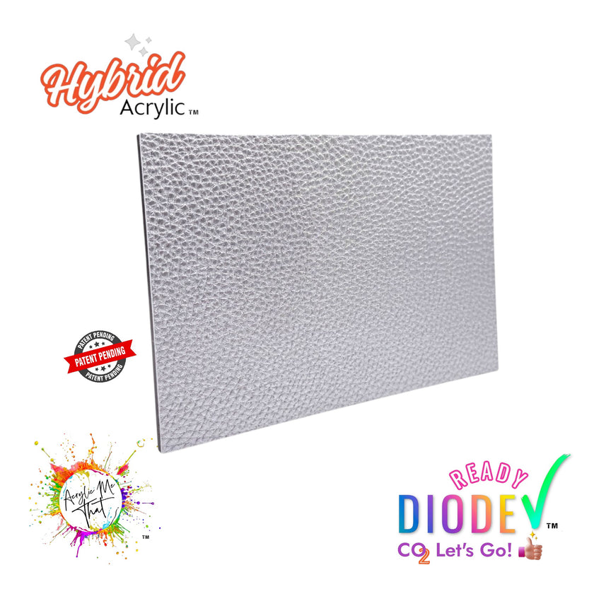Matte Metallic Silver Lychee Textured Faux Leather Hybrid Acrylic | CO2 and Diode Laser Acrylic Sheets