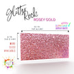 Rosey Gold Glitter Plexi glass sheet with iridescent sparkle, perfect for custom decor and laser cut jewelry.