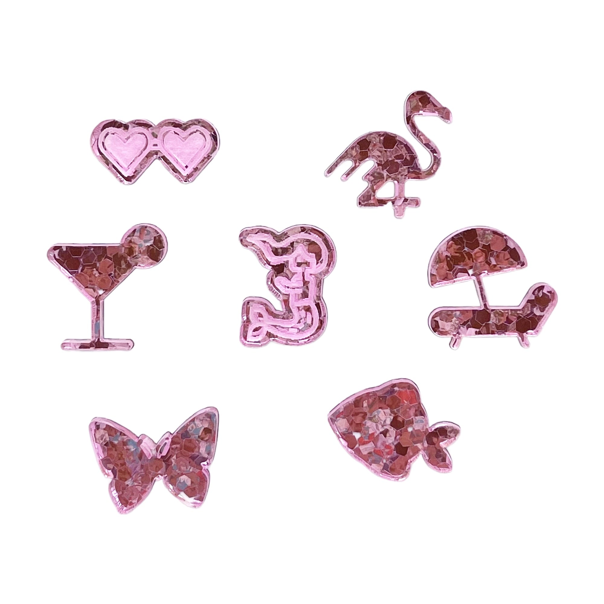 Iridescent glitter acrylic plexiglass with pink rose gold glitter pattern, ideal laserable plastics for custom designs and decor using laser cutter and engraver.