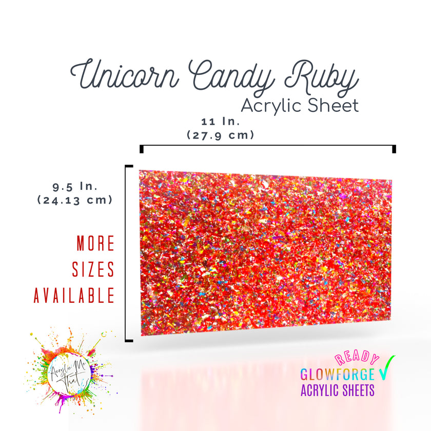 Red mirror acrylic sheet with chunky glitter for laser engraving projects.