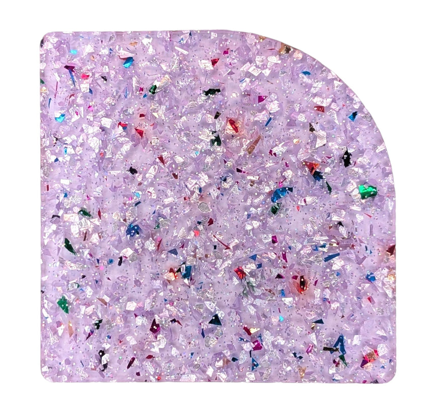 Purple glitter acrylic sheet perfect for vibrant plexiglass sparkling laser cut projects.