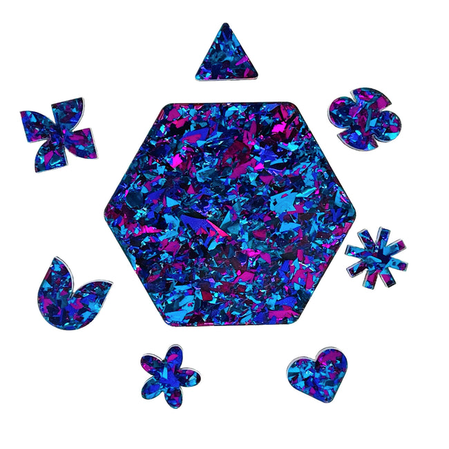 Unicorn Candy Purple glitter acrylic sheet with blue accents, perfect for creating shimmering crafts and custom designs.