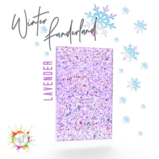 Pastel violet acrylic plexiglass sheet with iridescent glitter, great for soft, elegant laser cut designs.