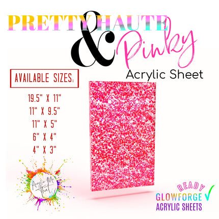 Translucent pink glitter acrylic sheet with a glossy finish, perfect for laser cutting and engraving.