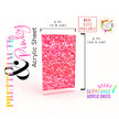 Transparent pink glitter acrylic sheet, perfect for adding sparkle to laser-cut designs.